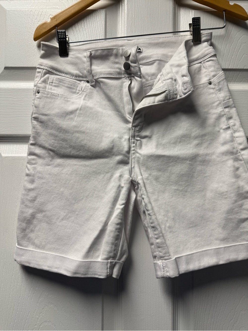 Fashion Nova White Cuffed Denim Bermuda Shorts